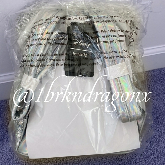 NWT SILVER SEQUIN HOLGRAPHIC METALLIC RAINBOW LIMITED DISNEY LOUNGEFLY BACKPACK - Picture 13 of 16